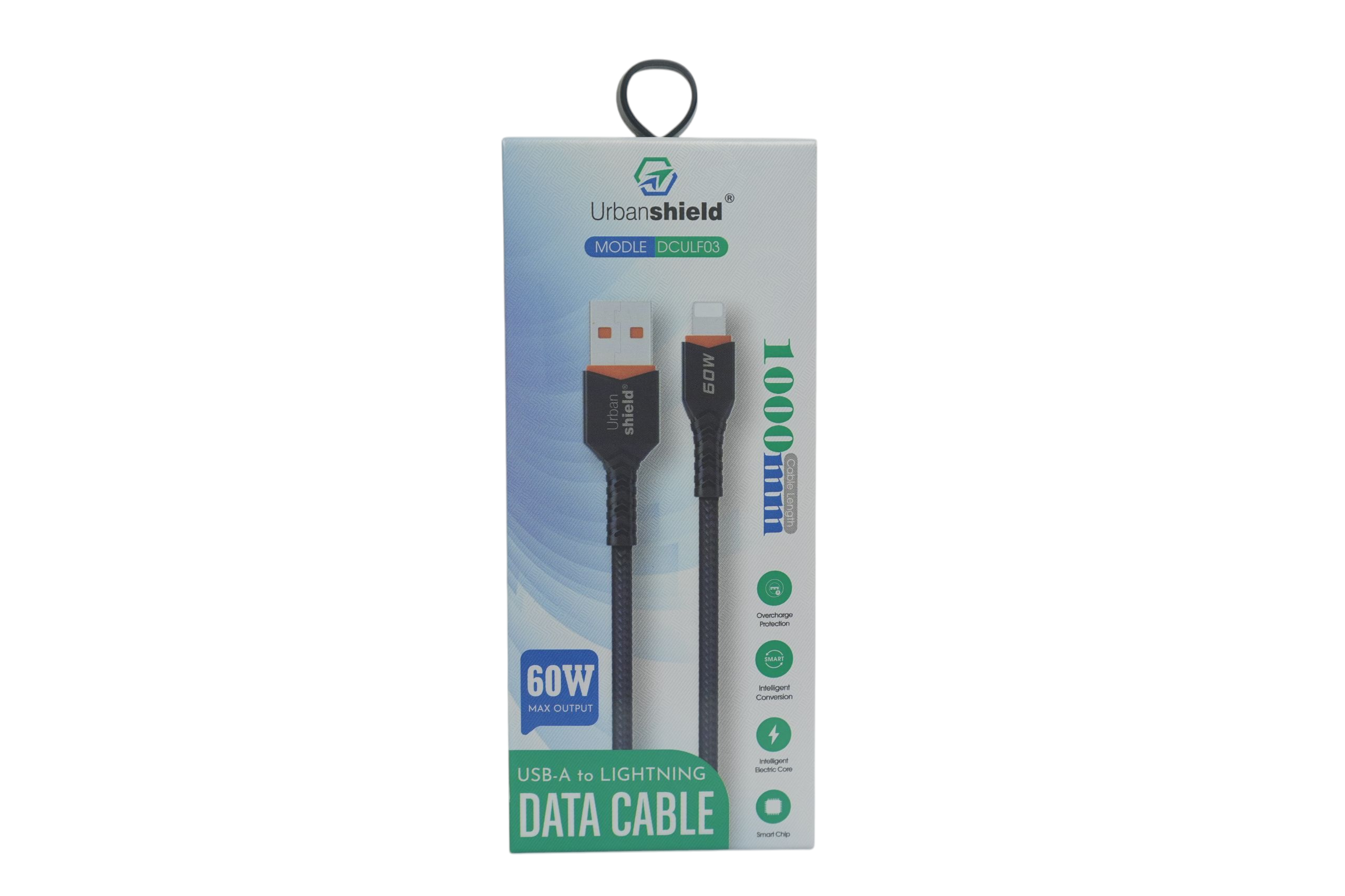 Urban Shield USB A To Type Lightning Data Cable (60W Max Output)